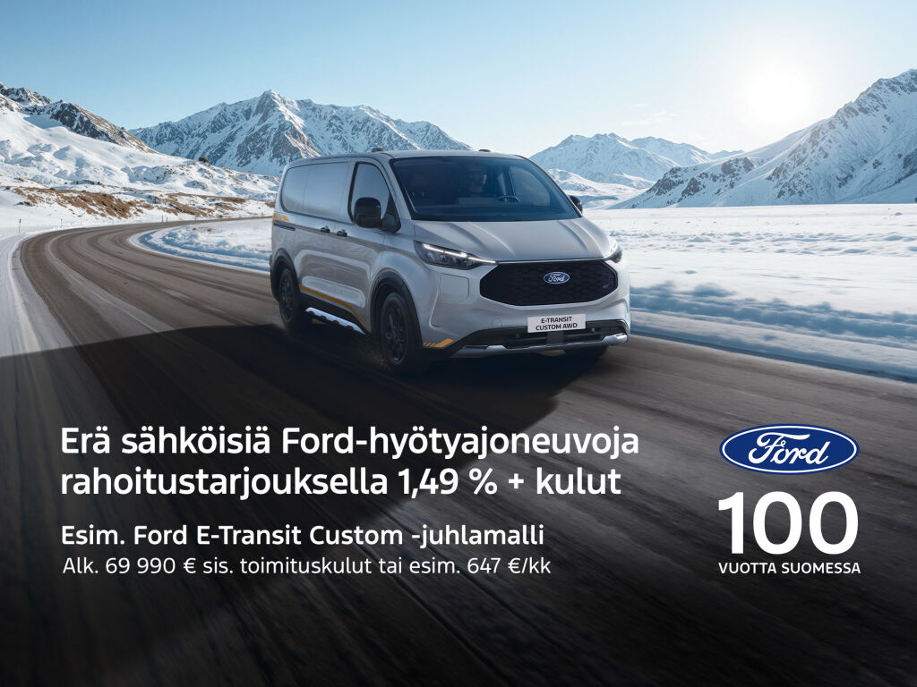 Erä sähköisiä Ford-hyötyajoneuvoja rahoitustarjouksella koko 1,49 % + kulut