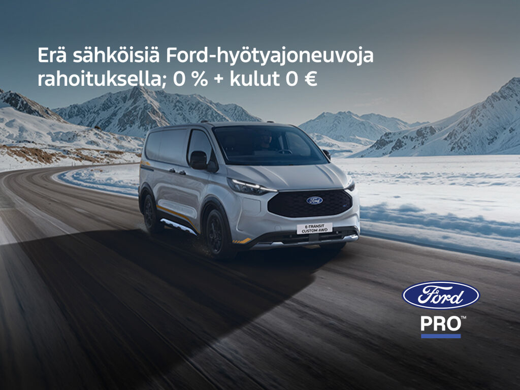 Erä sähköisiä Ford-hyötyajoneuvoja rahoituksella; 0 % + kulut 0 €