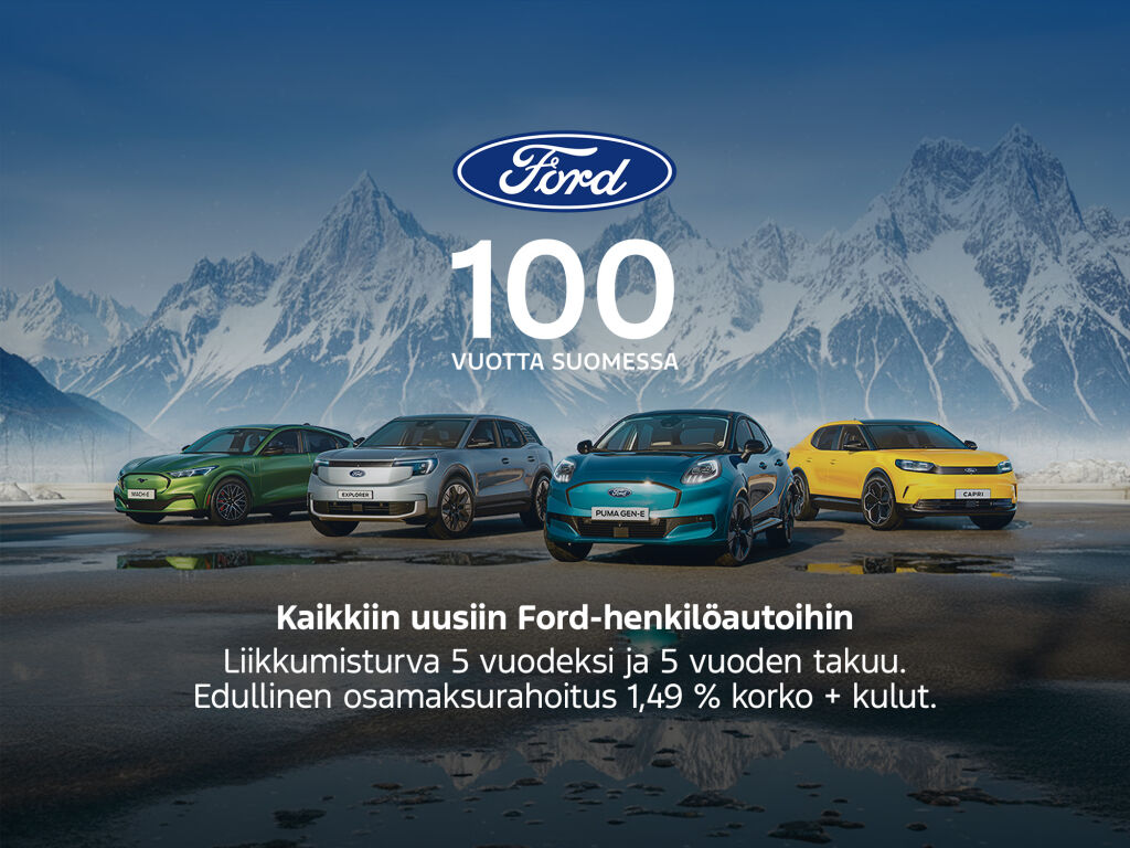Juhlavuoden kunniaksi koko Ford-henkilöautomallisto 1,49 % + kulut