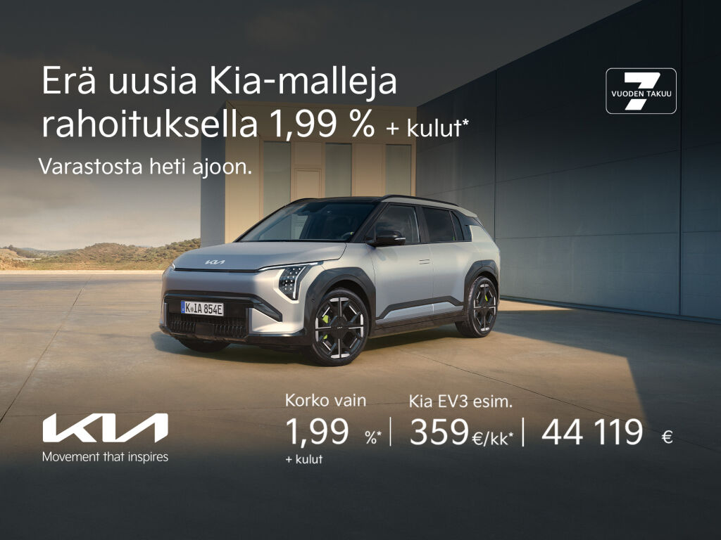 Erä uusia Kia-malleja rahoituksella 1,99 % + kulut