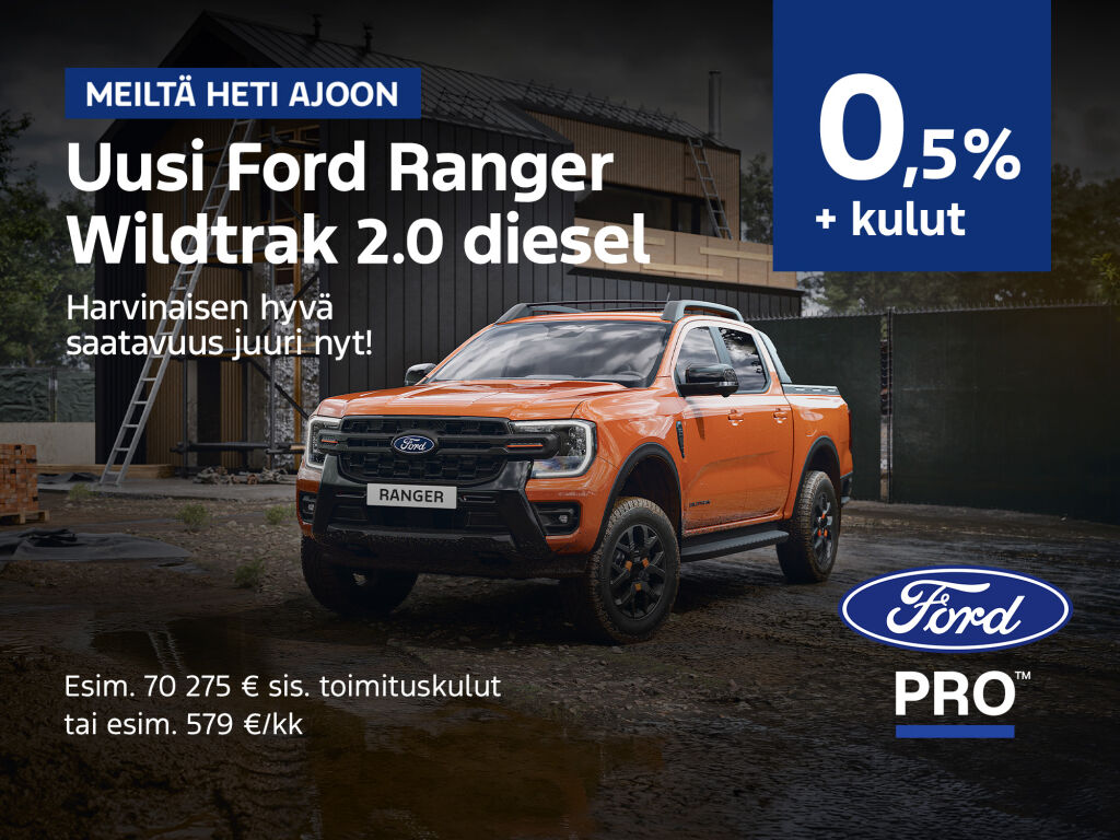 Erä uusia Ford Ranger Wildtrak 2.0 diesel -malleja 0,5 % + kulut.