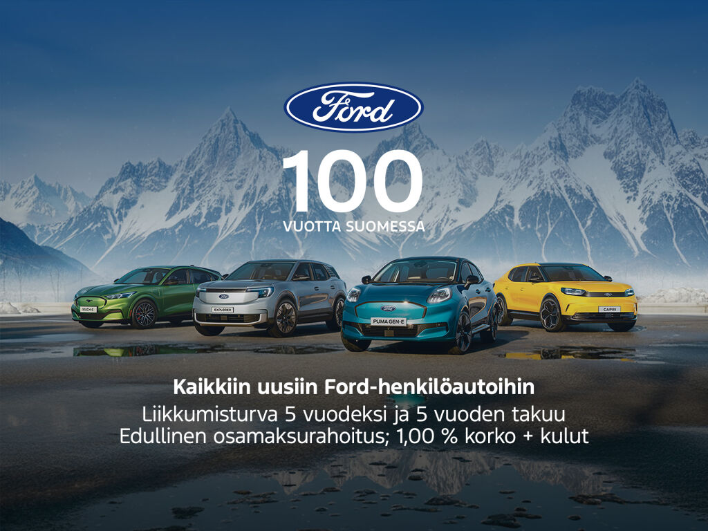 Juhlavuoden kunniaksi koko Ford-henkilöautomallisto 1,00 % + kulut
