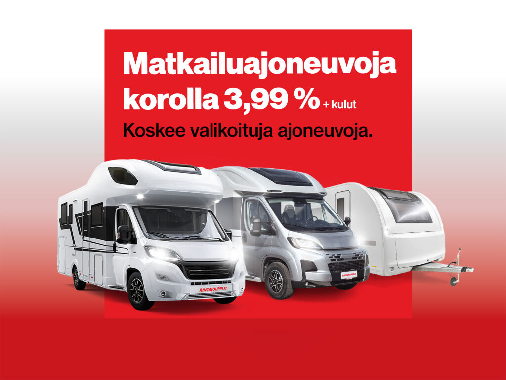 Käytettyjä matkailuajoneuvoja korolla 3,99 % + kulut